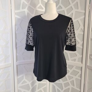 Alison Andrews Women's Black Mesh Polka Dot Sleeve Shirt Size Medium
